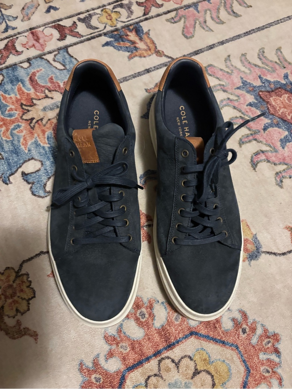 Cole Haan Navy Suede Low-Top Sneakers with Tan Leather Accents